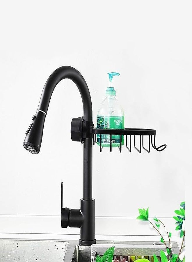 LEVGRY Faucet Storage Rack, Sponge Holder Over Faucet, Adjustable Hanging Sponge Holder for Kitchen Sink, Hanging Drain Basket Holder Organizer Bathroom Accessory, Soap Holder for Sink Tap (Black) - Image 1